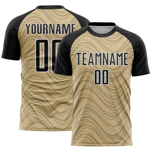Custom Vegas Gold Black-White Wavy Lines Sports Sublimation Soccer Uniform Jersey - Main View