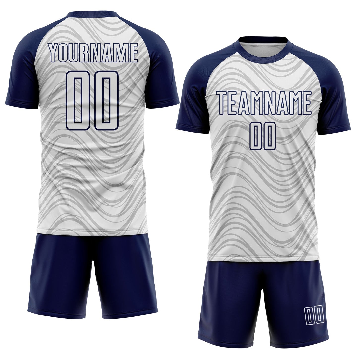 Custom White Navy Wavy Lines Sports Sublimation Soccer Uniform Jersey view 2