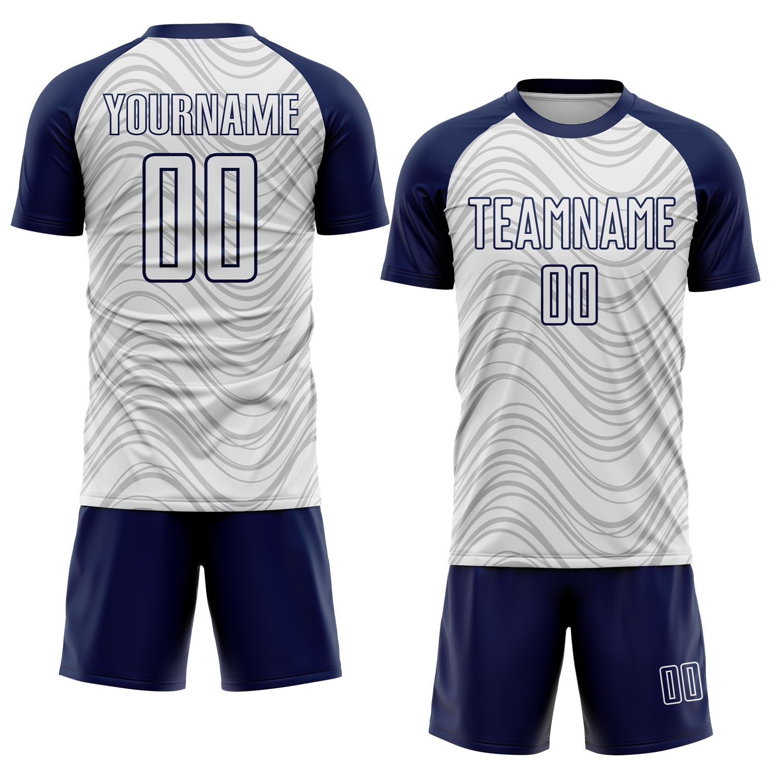 Custom White Navy Wavy Lines Sports Sublimation Soccer Uniform Jersey view 2