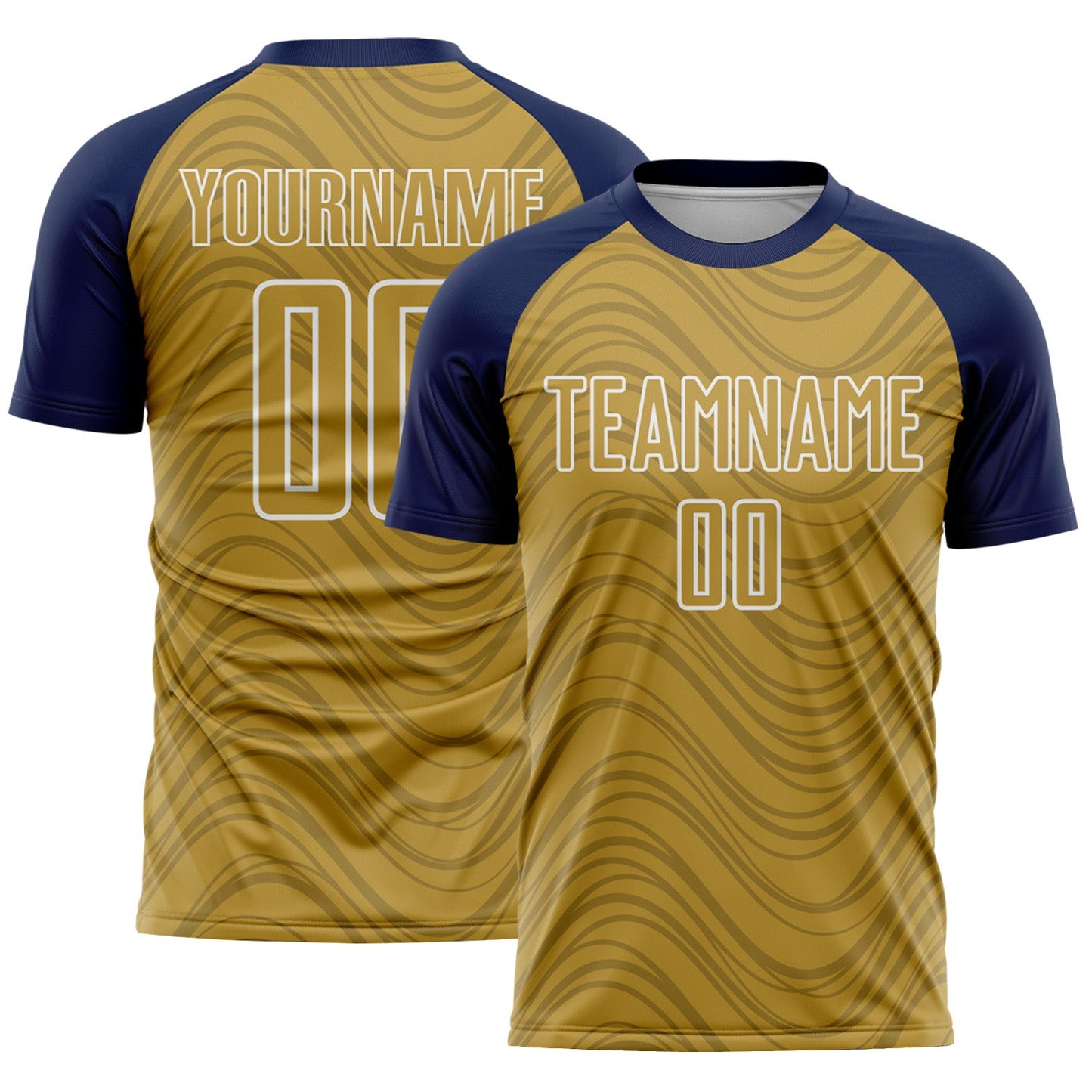 Custom Old Gold Navy-White Wavy Lines Sports Sublimation Soccer Uniform Jersey - Main View