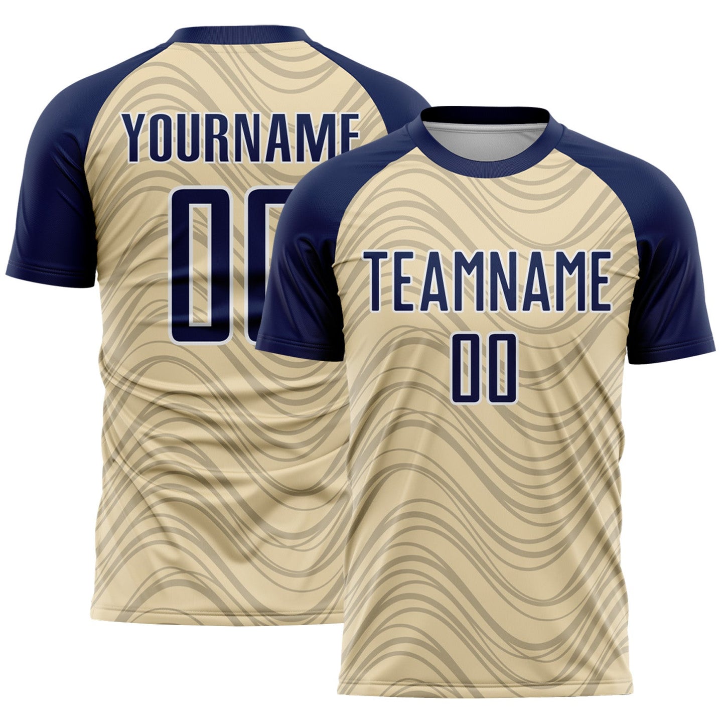 Custom Cream Navy-White Wavy Lines Sports Sublimation Soccer Uniform Jersey - Main View