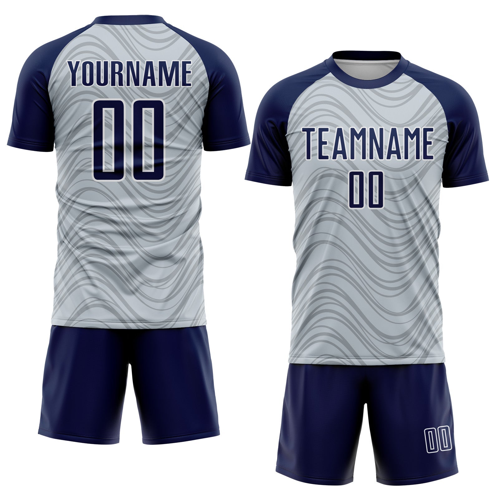 Custom Silver Navy-White Wavy Lines Sports Sublimation Soccer Uniform Jersey view 2