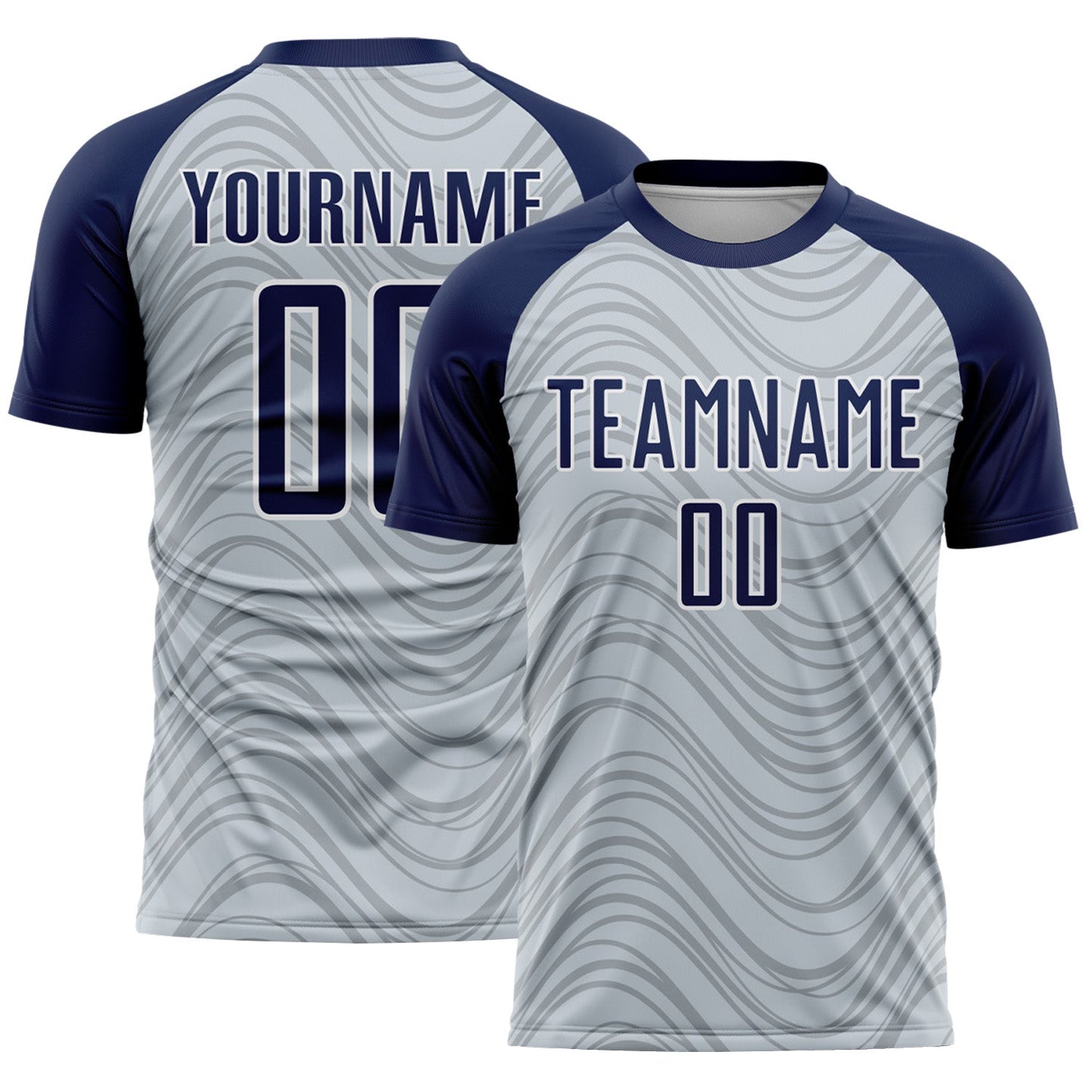 Custom Silver Navy-White Wavy Lines Sports Sublimation Soccer Uniform Jersey - Main View