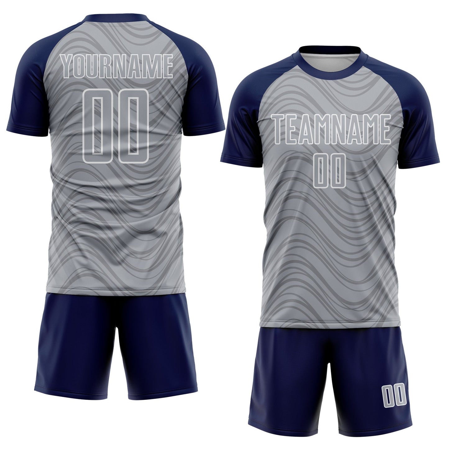 Custom Gray Navy-White Wavy Lines Sports Sublimation Soccer Uniform Jersey view 2