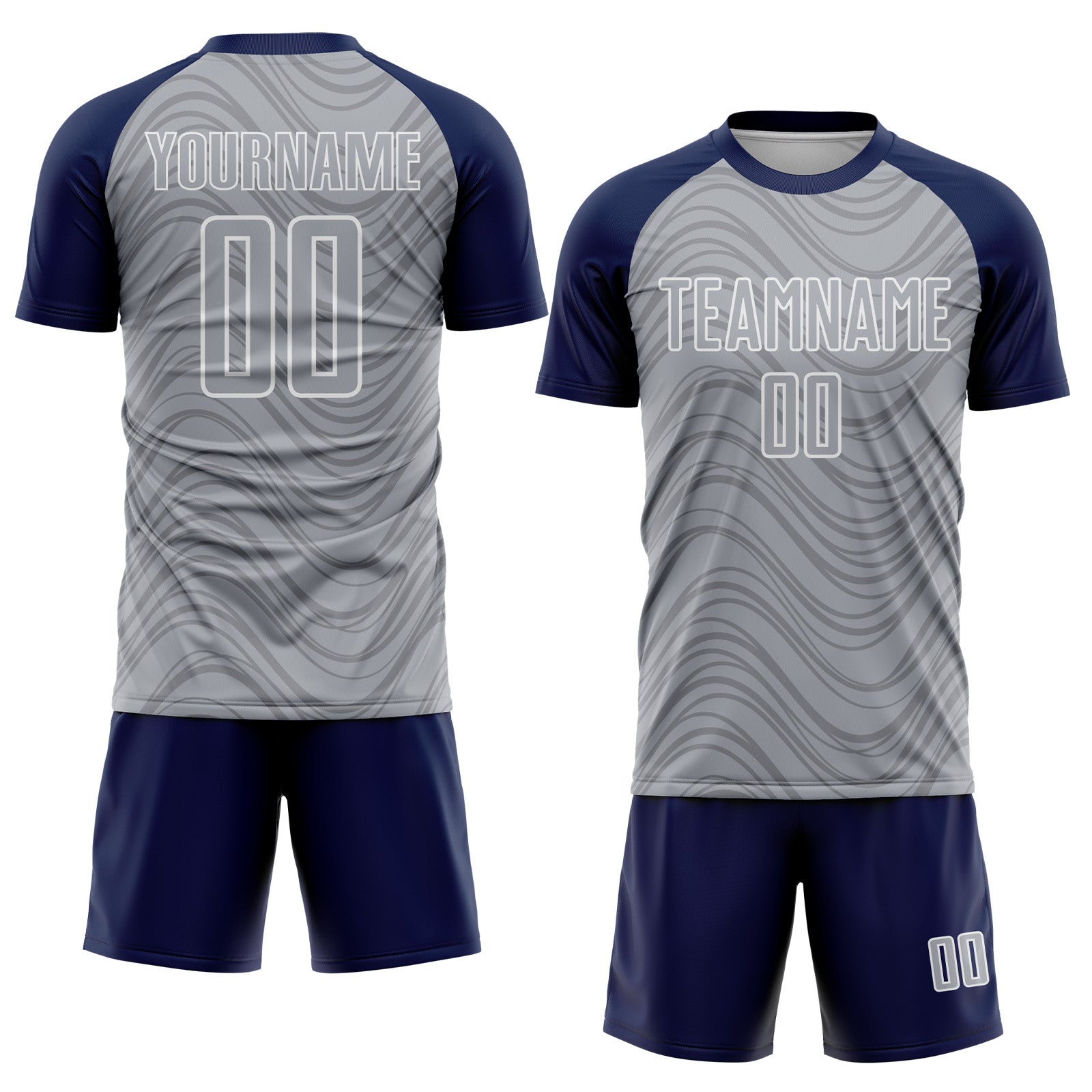 Custom Gray Navy-White Wavy Lines Sports Sublimation Soccer Uniform Jersey view 2