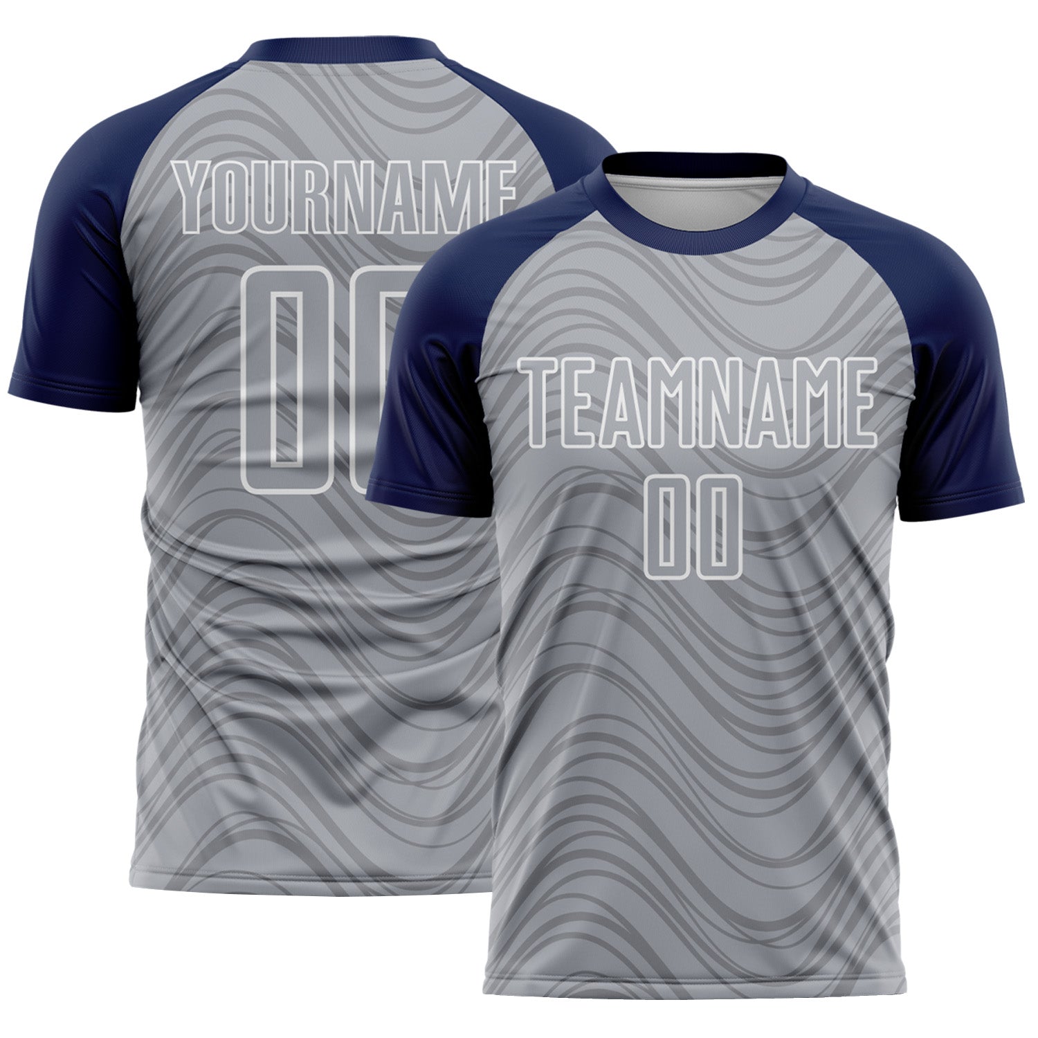 Custom Gray Navy-White Wavy Lines Sports Sublimation Soccer Uniform Jersey - Main View