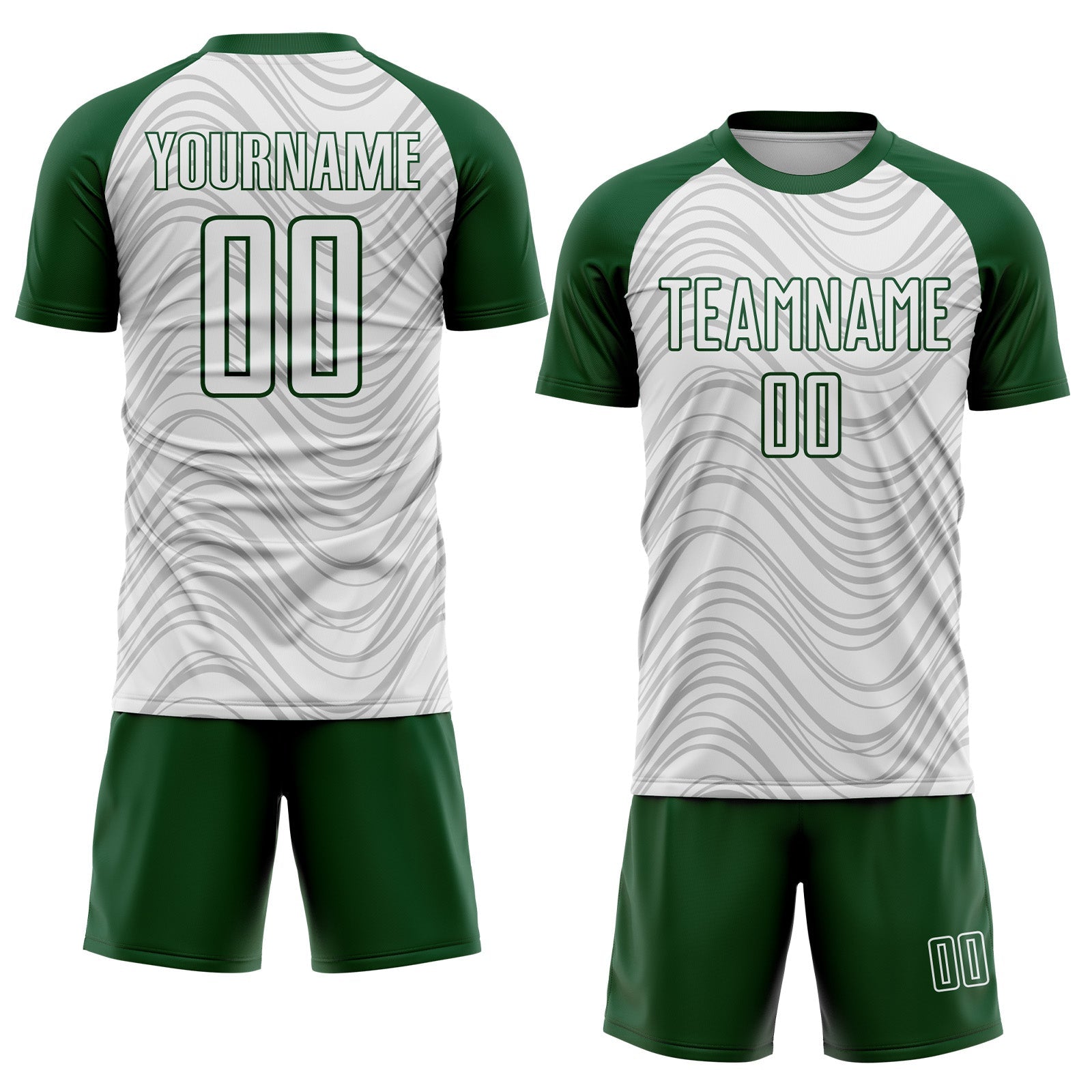 Custom White Green Wavy Lines Sports Sublimation Soccer Uniform Jersey view 2