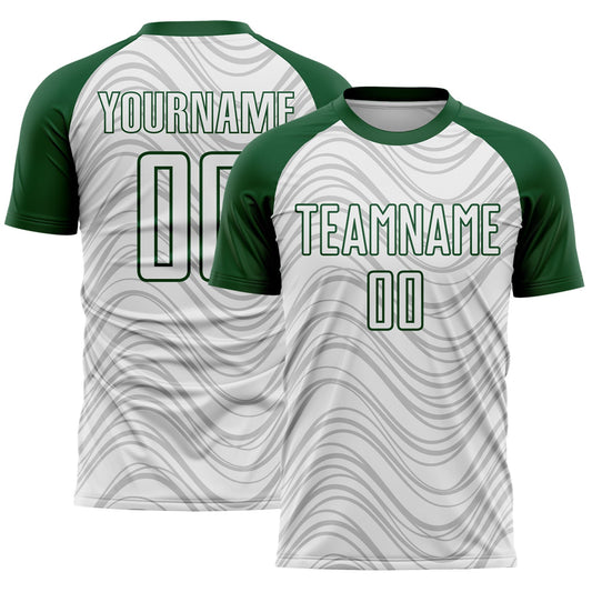 Custom White Green Wavy Lines Sports Sublimation Soccer Uniform Jersey - Main View