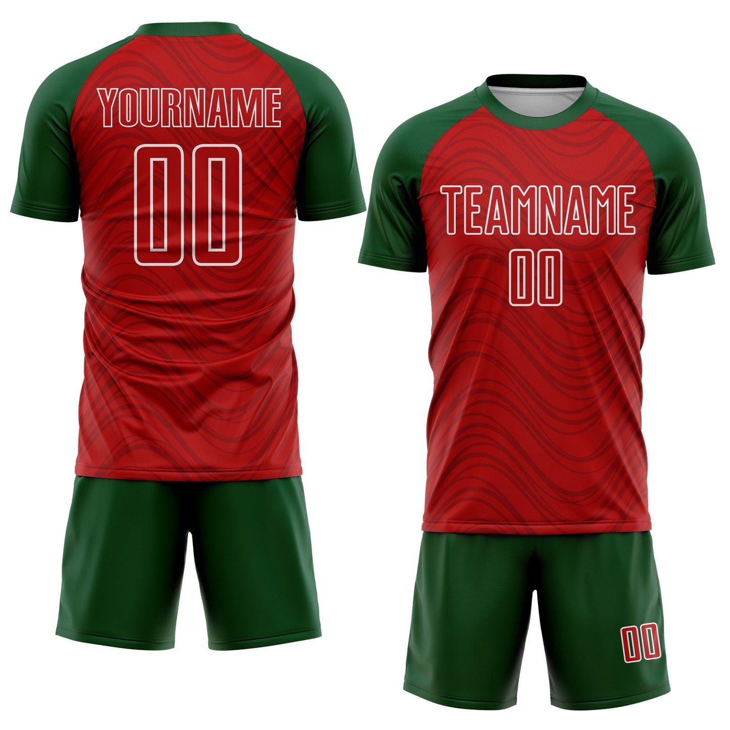 Custom Red Green-White Wavy Lines Sports Sublimation Soccer Uniform Jersey view 2