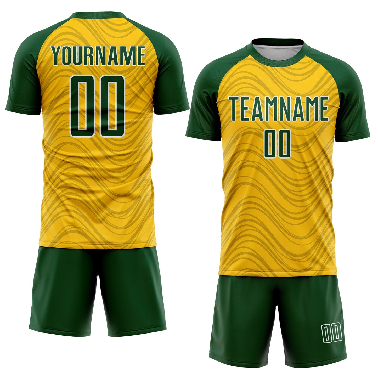 Custom Yellow Green-White Wavy Lines Sports Sublimation Soccer Uniform Jersey view 2