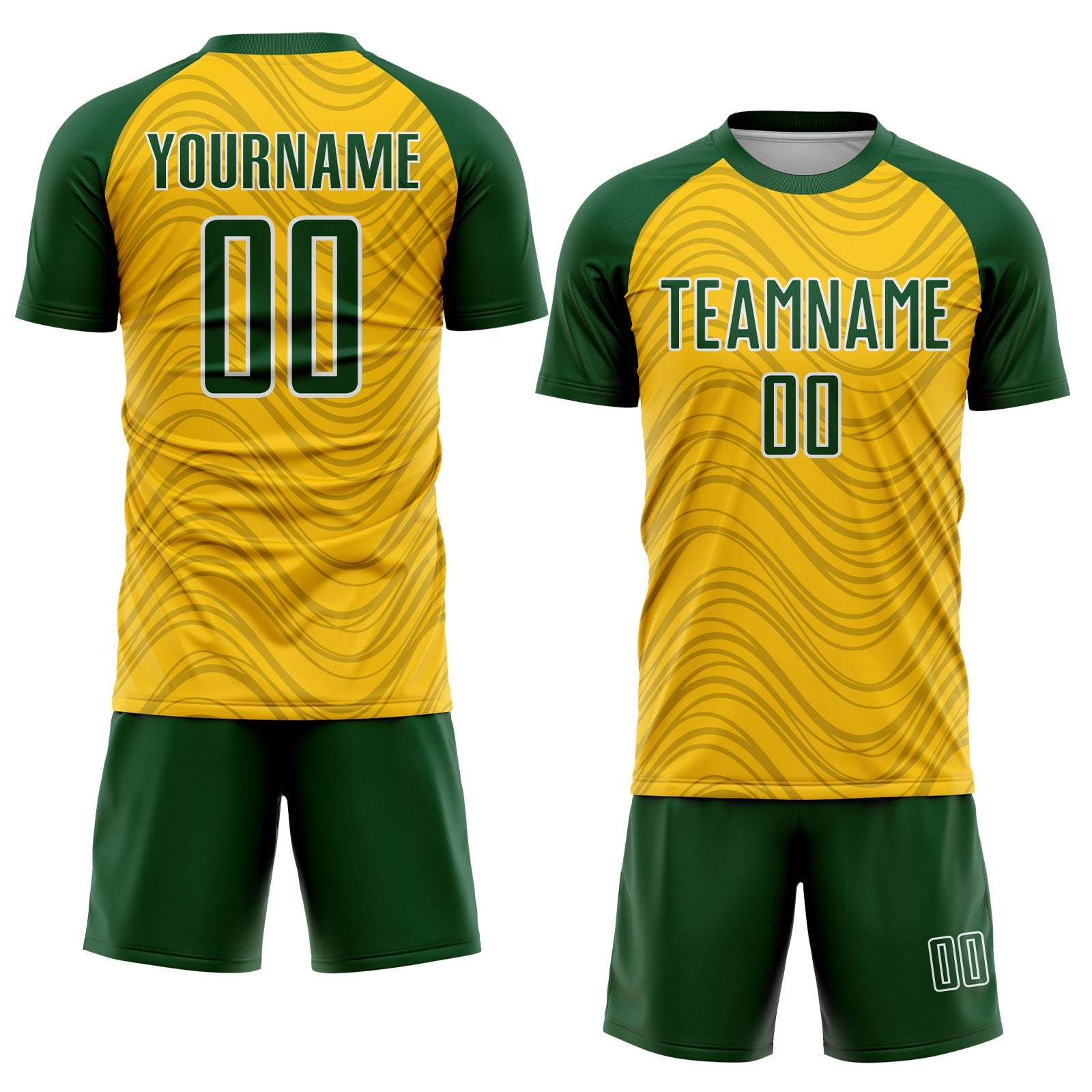 Custom Yellow Green-White Wavy Lines Sports Sublimation Soccer Uniform Jersey view 2