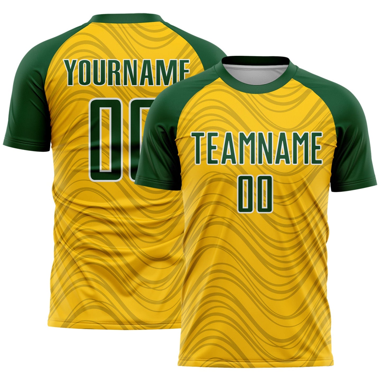 Custom Yellow Green-White Wavy Lines Sports Sublimation Soccer Uniform Jersey - Main View