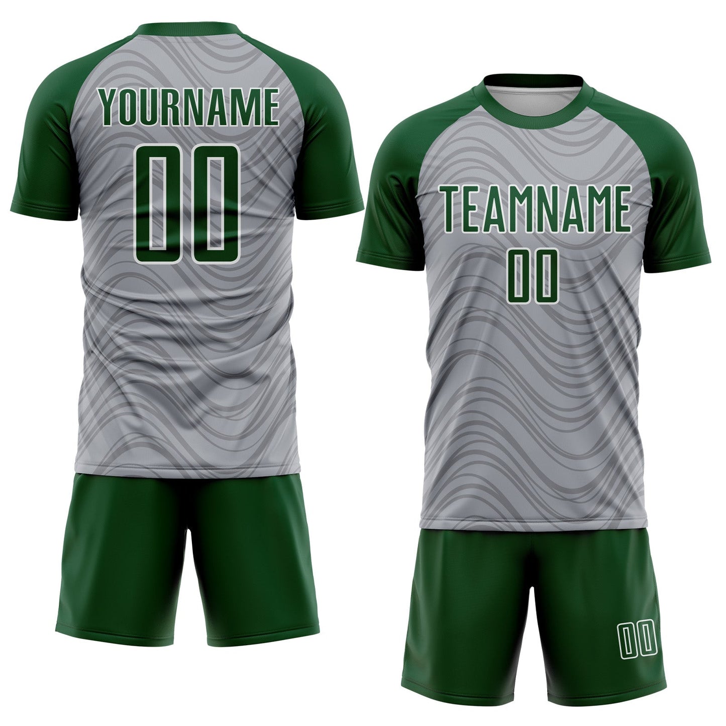 Custom Gray Green-White Wavy Lines Sports Sublimation Soccer Uniform Jersey view 2