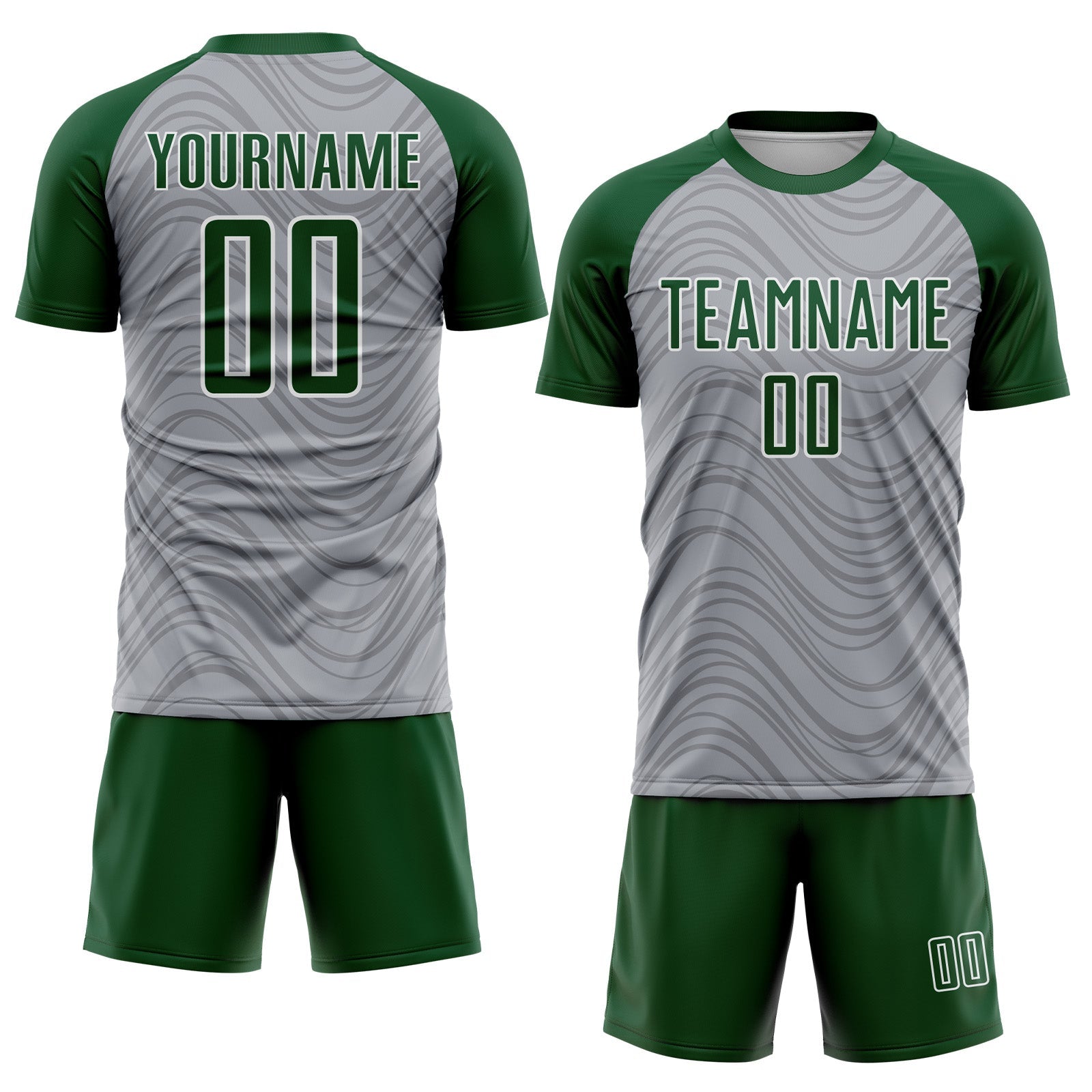 Custom Gray Green-White Wavy Lines Sports Sublimation Soccer Uniform Jersey view 2