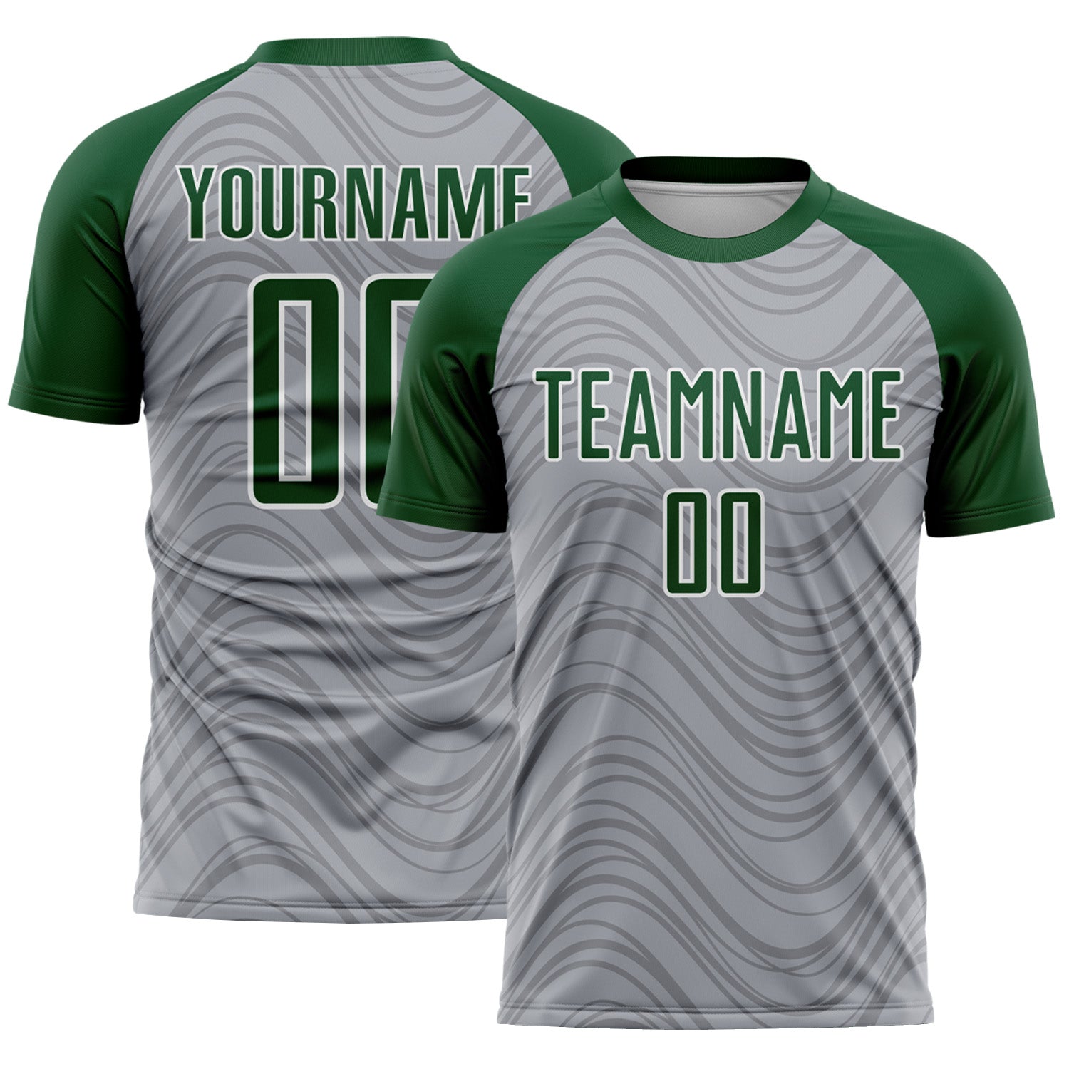Custom Gray Green-White Wavy Lines Sports Sublimation Soccer Uniform Jersey - Main View