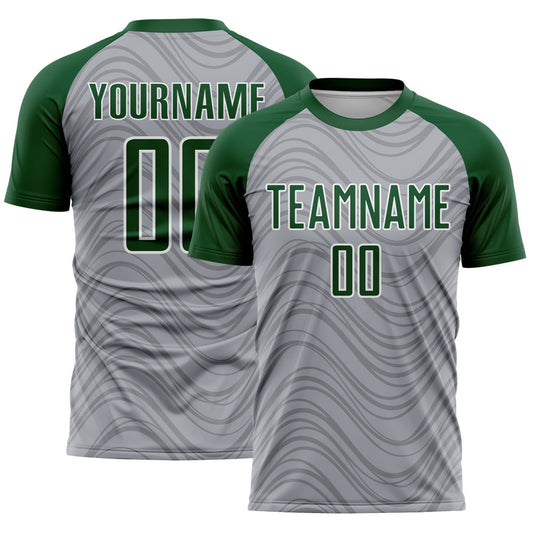 Custom Gray Green-White Wavy Lines Sports Sublimation Soccer Uniform Jersey - Main View