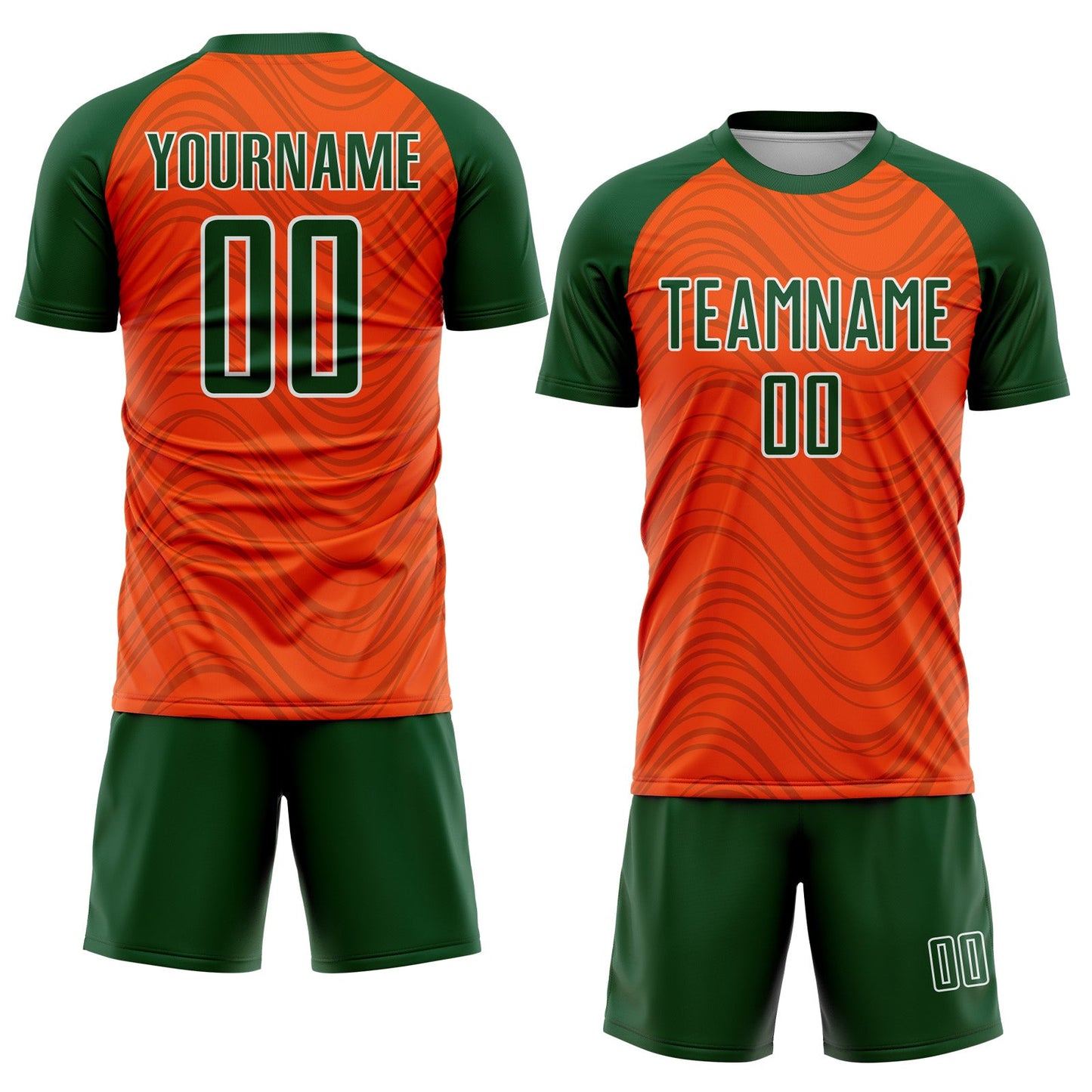 Custom Orange Green-White Wavy Lines Sports Sublimation Soccer Uniform Jersey view 2