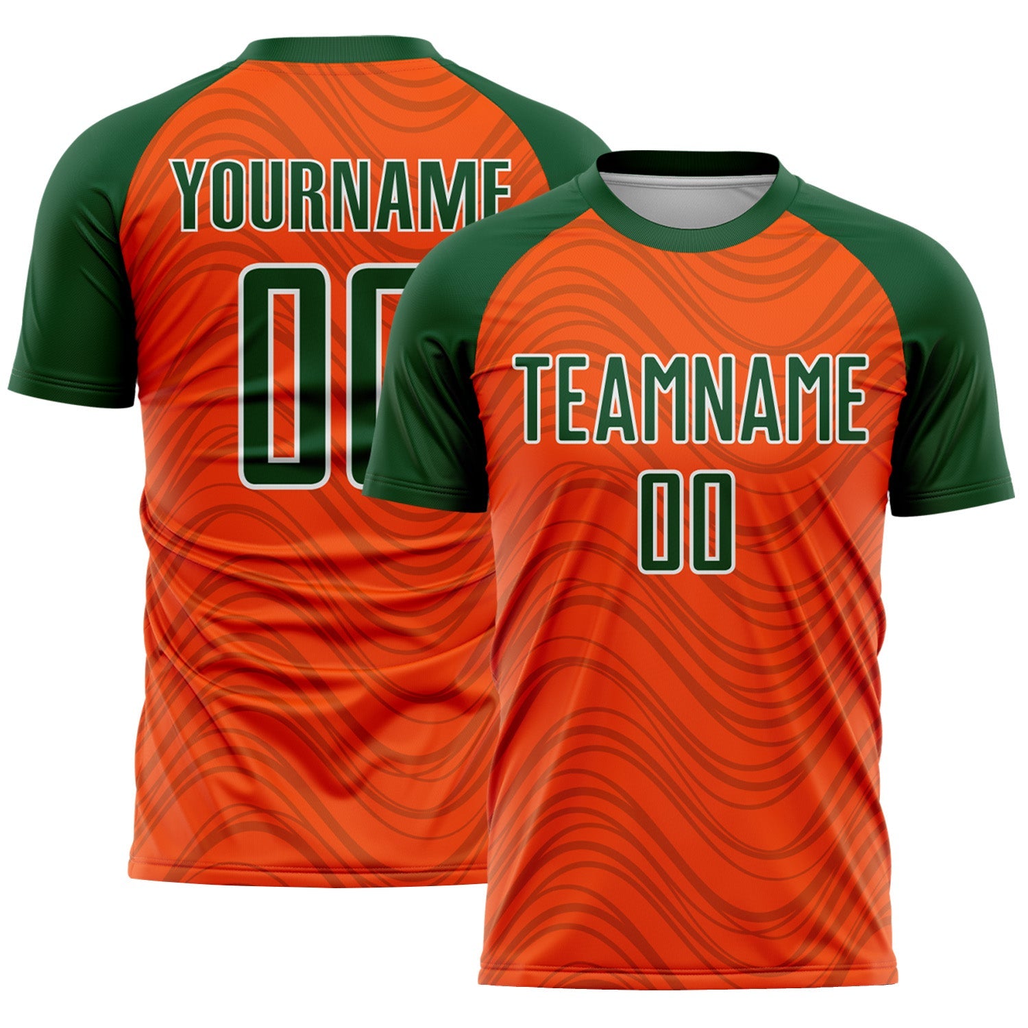 Custom Orange Green-White Wavy Lines Sports Sublimation Soccer Uniform Jersey - Main View