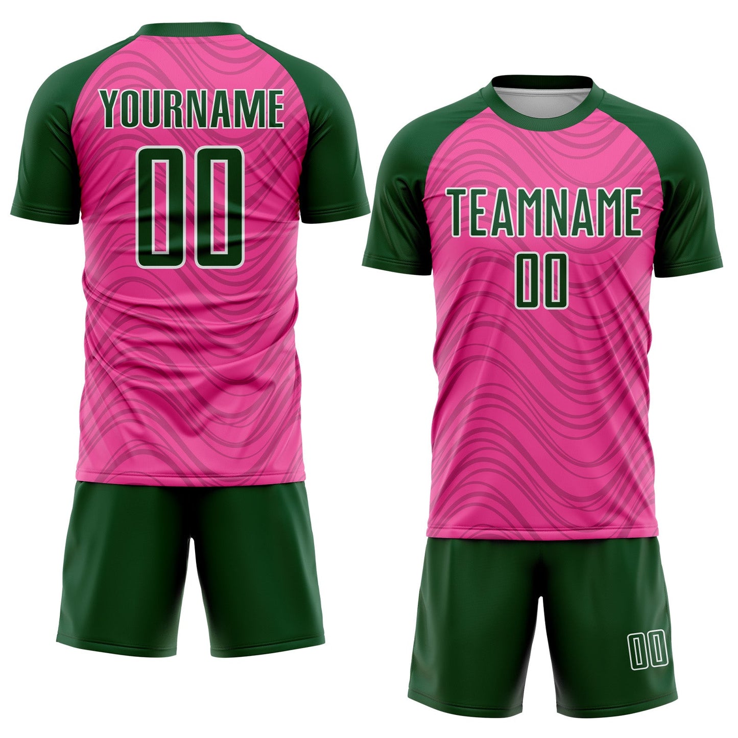 Custom Pink Green-White Wavy Lines Sports Sublimation Soccer Uniform Jersey view 2