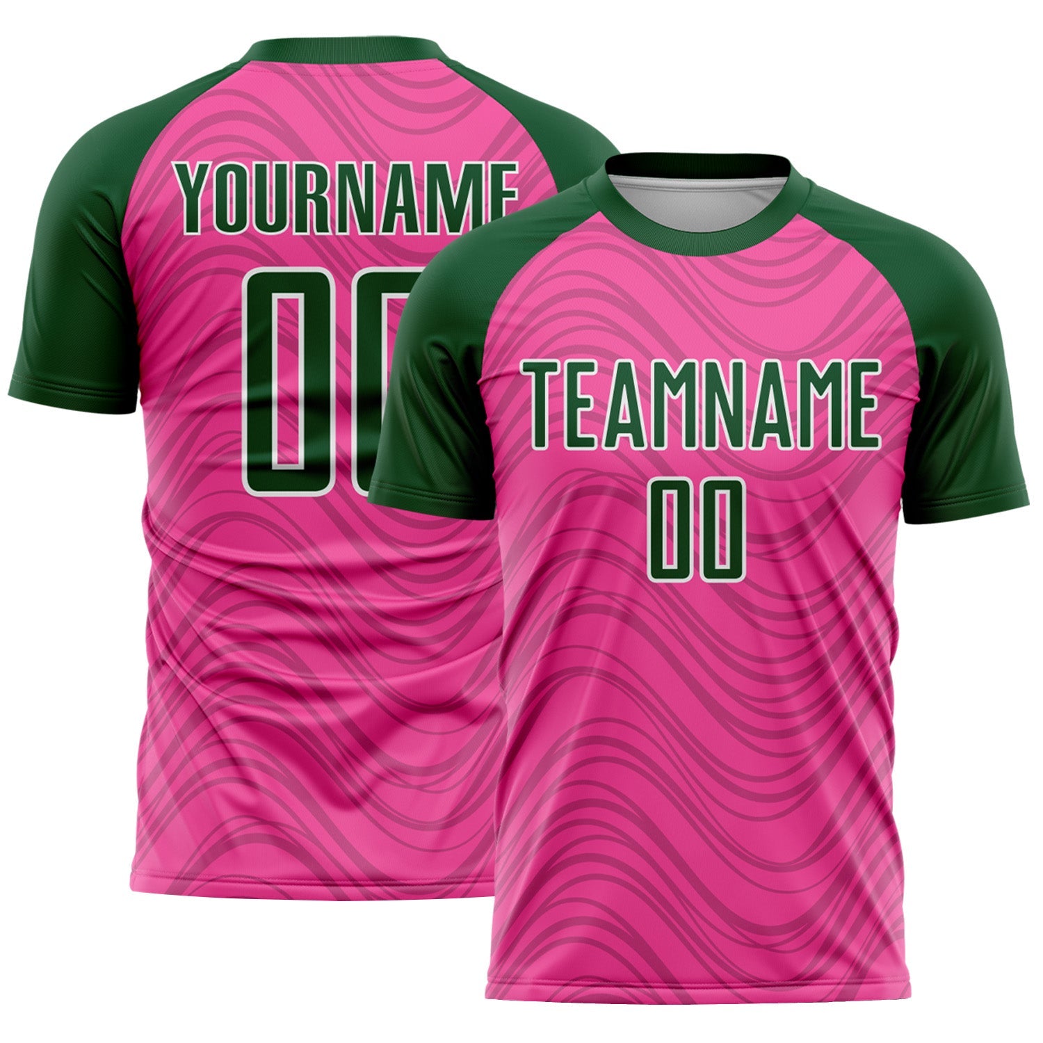 Custom Pink Green-White Wavy Lines Sports Sublimation Soccer Uniform Jersey - Main View