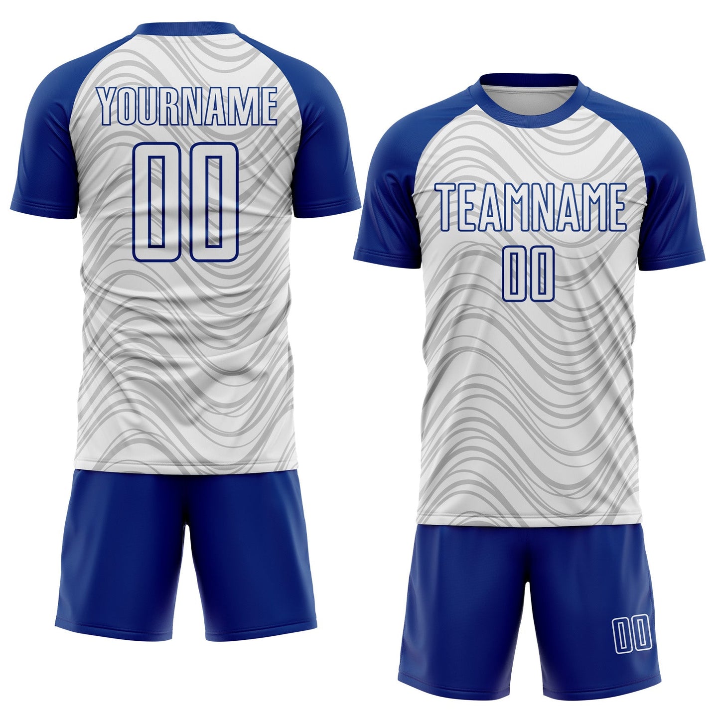 Custom White Royal Wavy Lines Sports Sublimation Soccer Uniform Jersey view 2