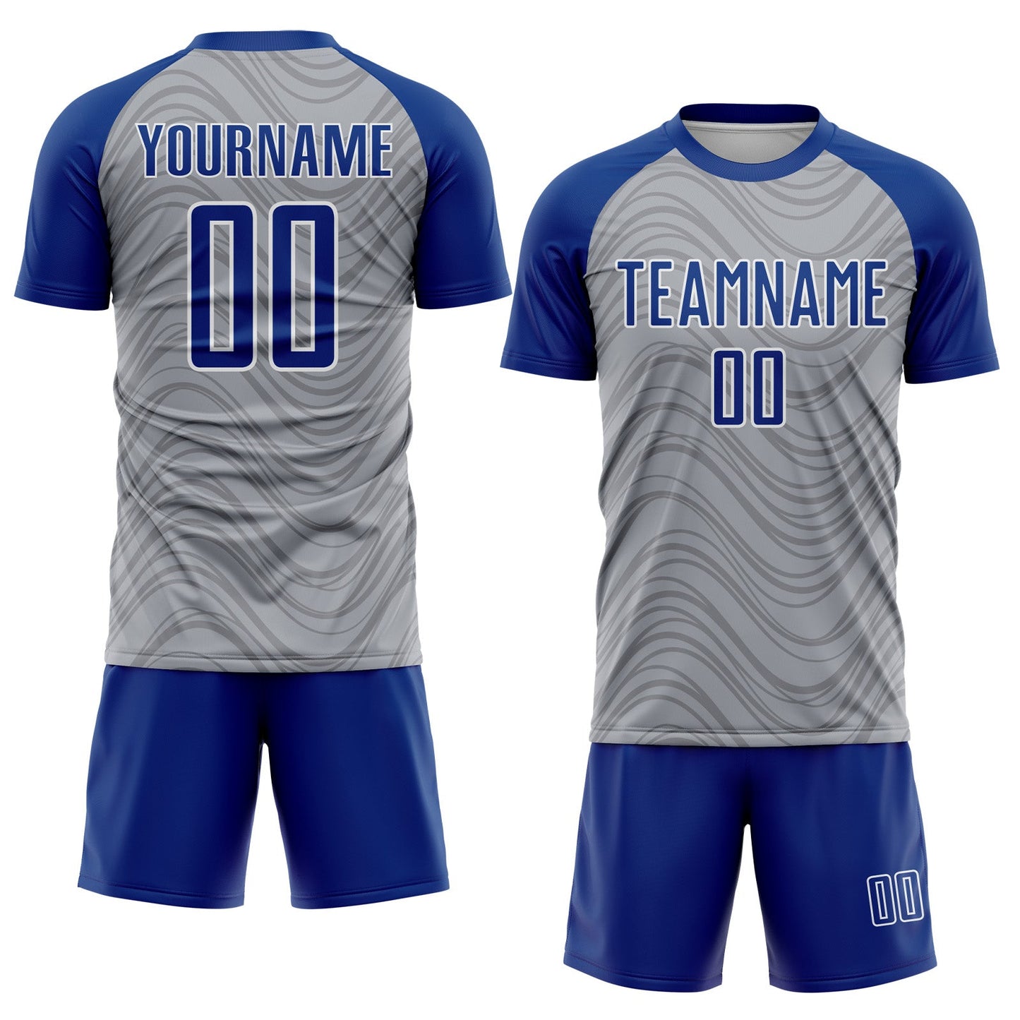 Custom Gray Royal-White Wavy Lines Sports Sublimation Soccer Uniform Jersey view 2
