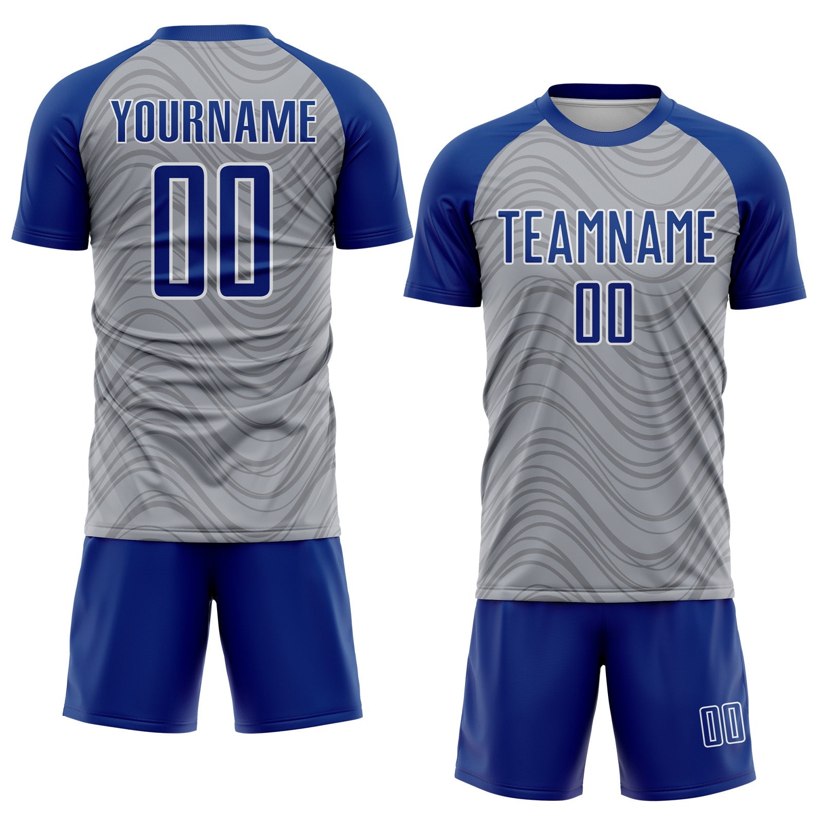 Custom Gray Royal-White Wavy Lines Sports Sublimation Soccer Uniform Jersey view 2