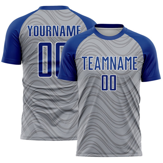 Custom Gray Royal-White Wavy Lines Sports Sublimation Soccer Uniform Jersey - Main View