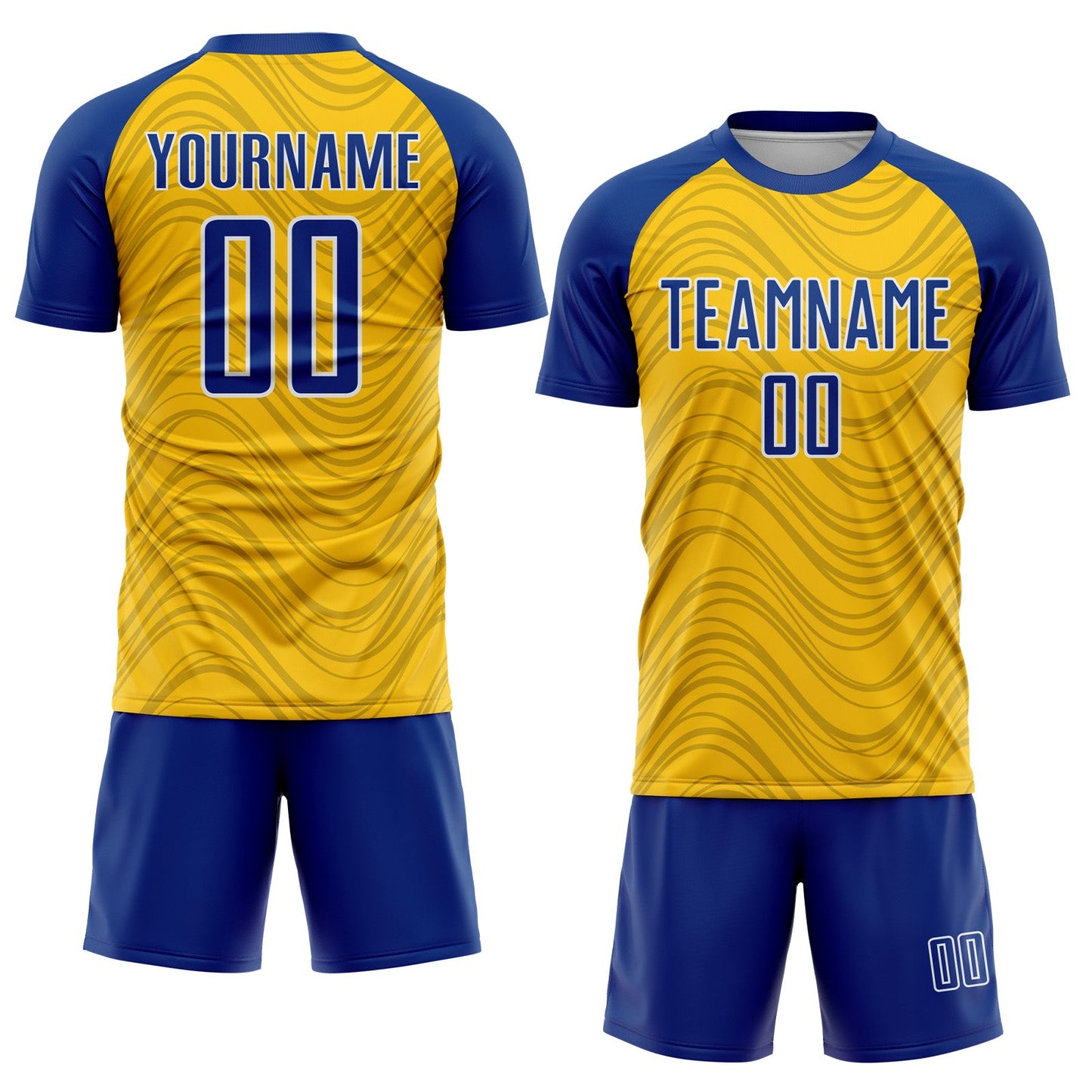 Custom Yellow Royal-White Wavy Lines Sports Sublimation Soccer Uniform Jersey view 2