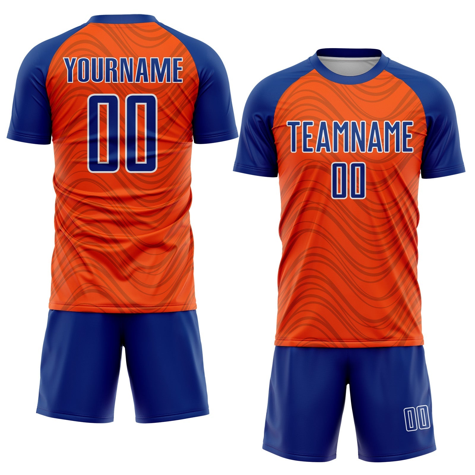 Custom Orange Royal-White Wavy Lines Sports Sublimation Soccer Uniform Jersey view 2