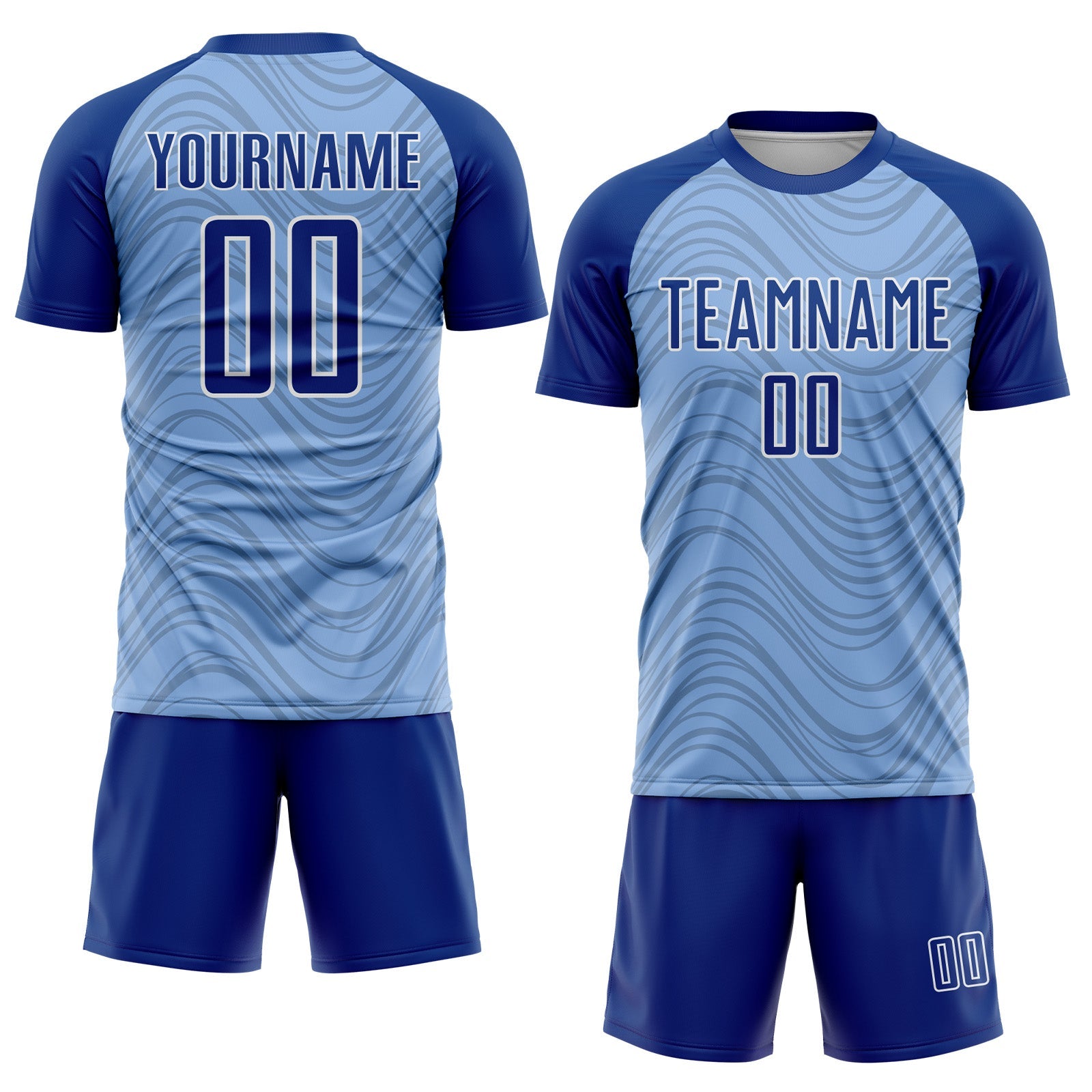 Custom Light Blue Royal-White Wavy Lines Sports Sublimation Soccer Uniform Jersey view 2