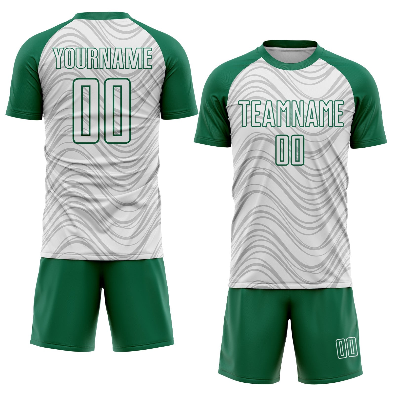 Custom White Kelly Green Wavy Lines Sports Sublimation Soccer Uniform Jersey view 2