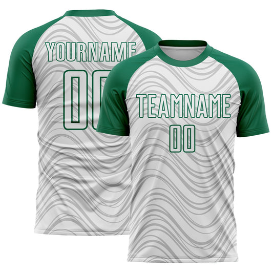 Custom White Kelly Green Wavy Lines Sports Sublimation Soccer Uniform Jersey - Main View