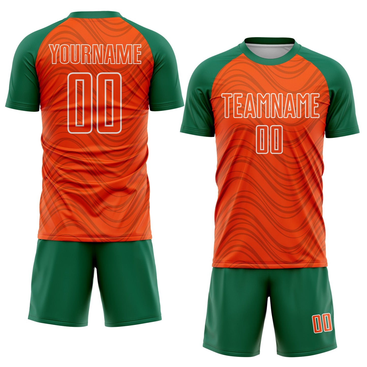 Custom Orange Kelly Green-White Wavy Lines Sports Sublimation Soccer Uniform Jersey view 2
