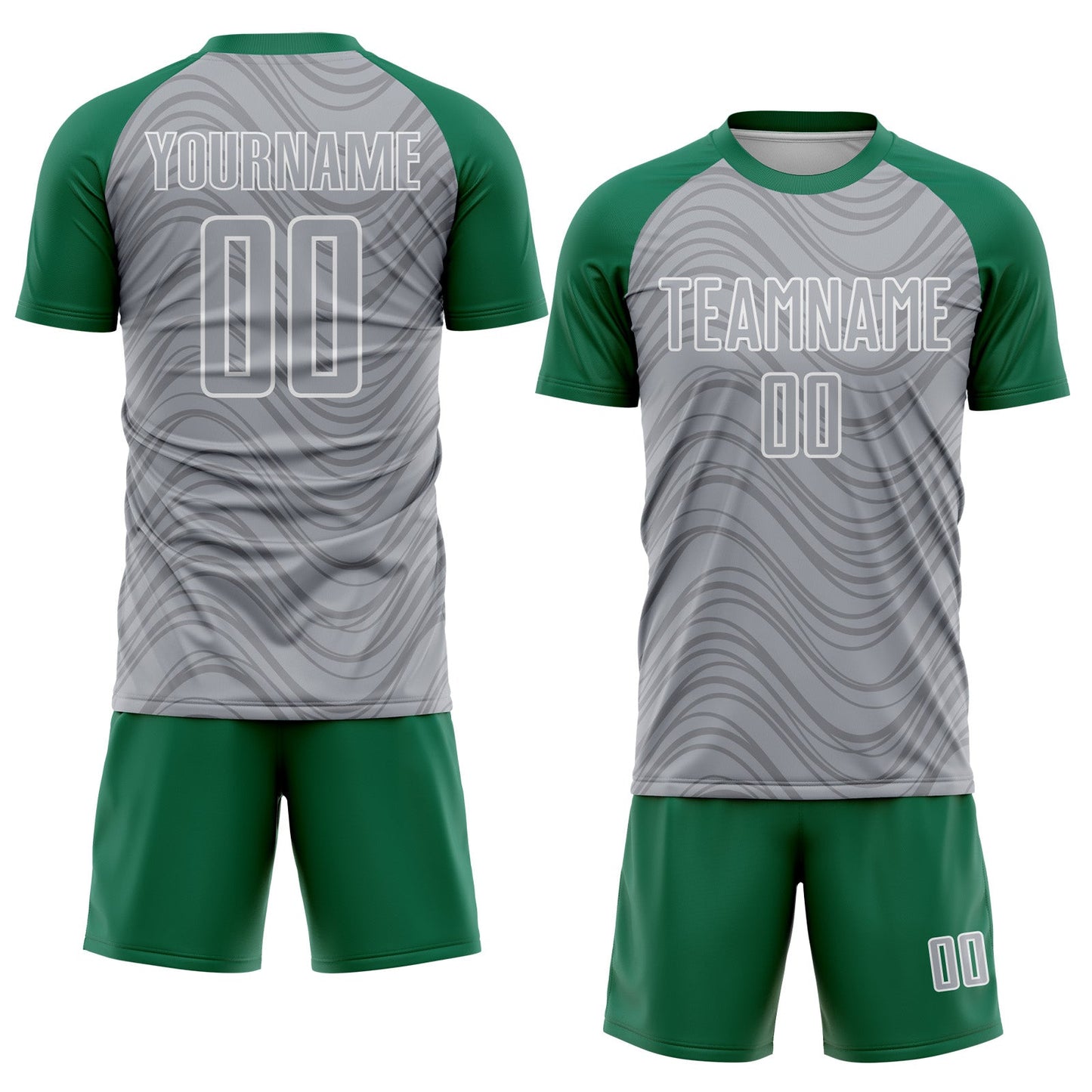 Custom Gray Kelly Green-White Wavy Lines Sports Sublimation Soccer Uniform Jersey view 2