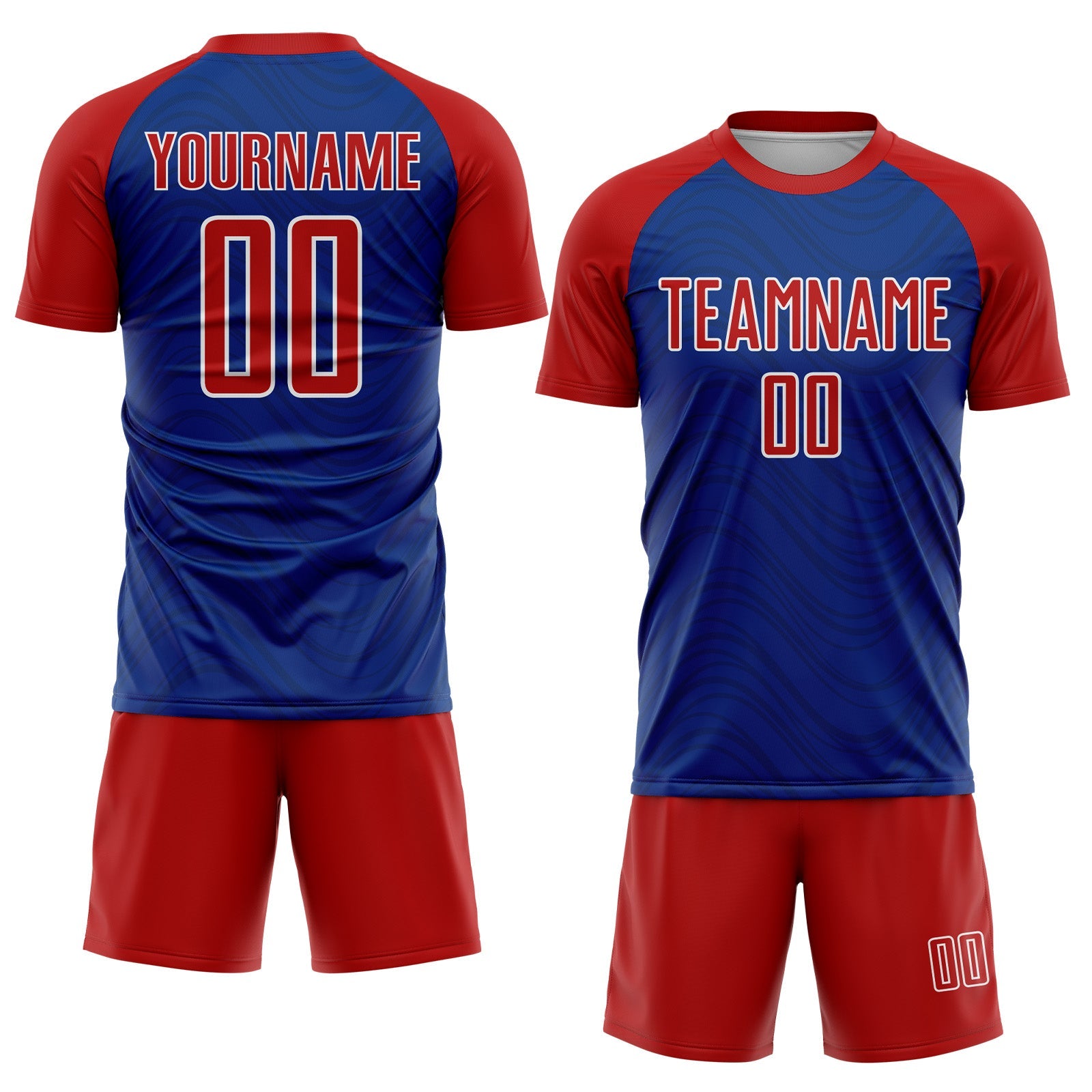 Custom Royal Red-White Wavy Lines Sports Sublimation Soccer Uniform Jersey view 2