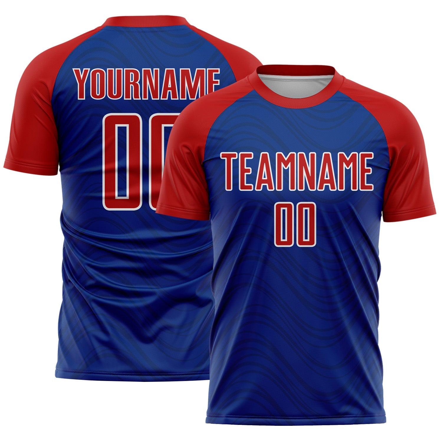 Custom Royal Red-White Wavy Lines Sports Sublimation Soccer Uniform Jersey - Main View