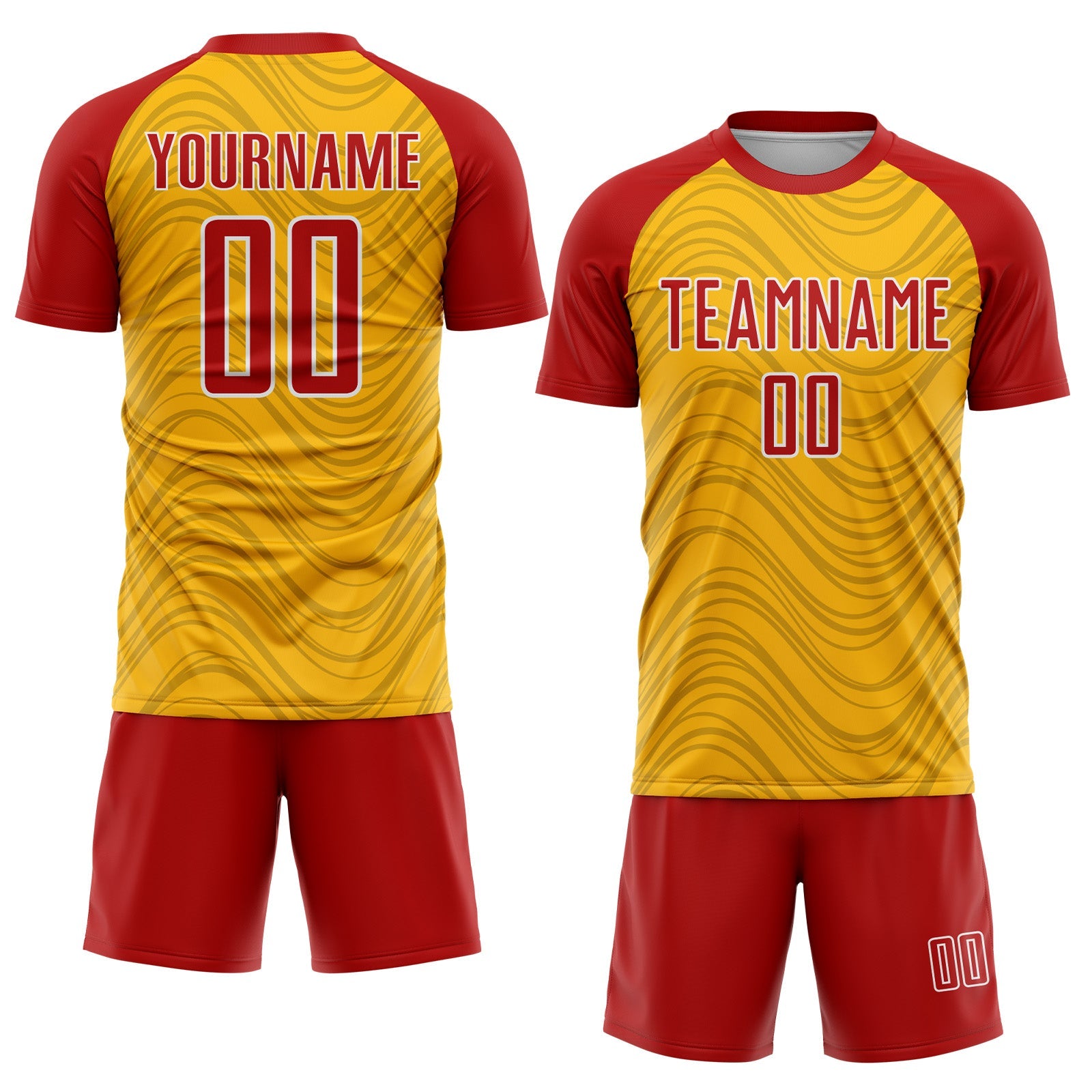 Custom Gold Red-White Wavy Lines Sports Sublimation Soccer Uniform Jersey view 2