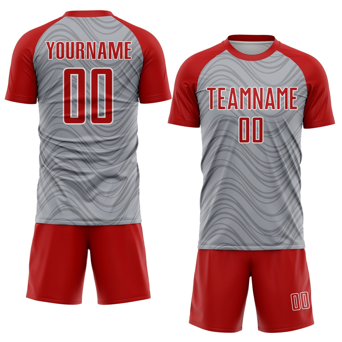 Custom Gray Red-White Wavy Lines Sports Sublimation Soccer Uniform Jersey view 2