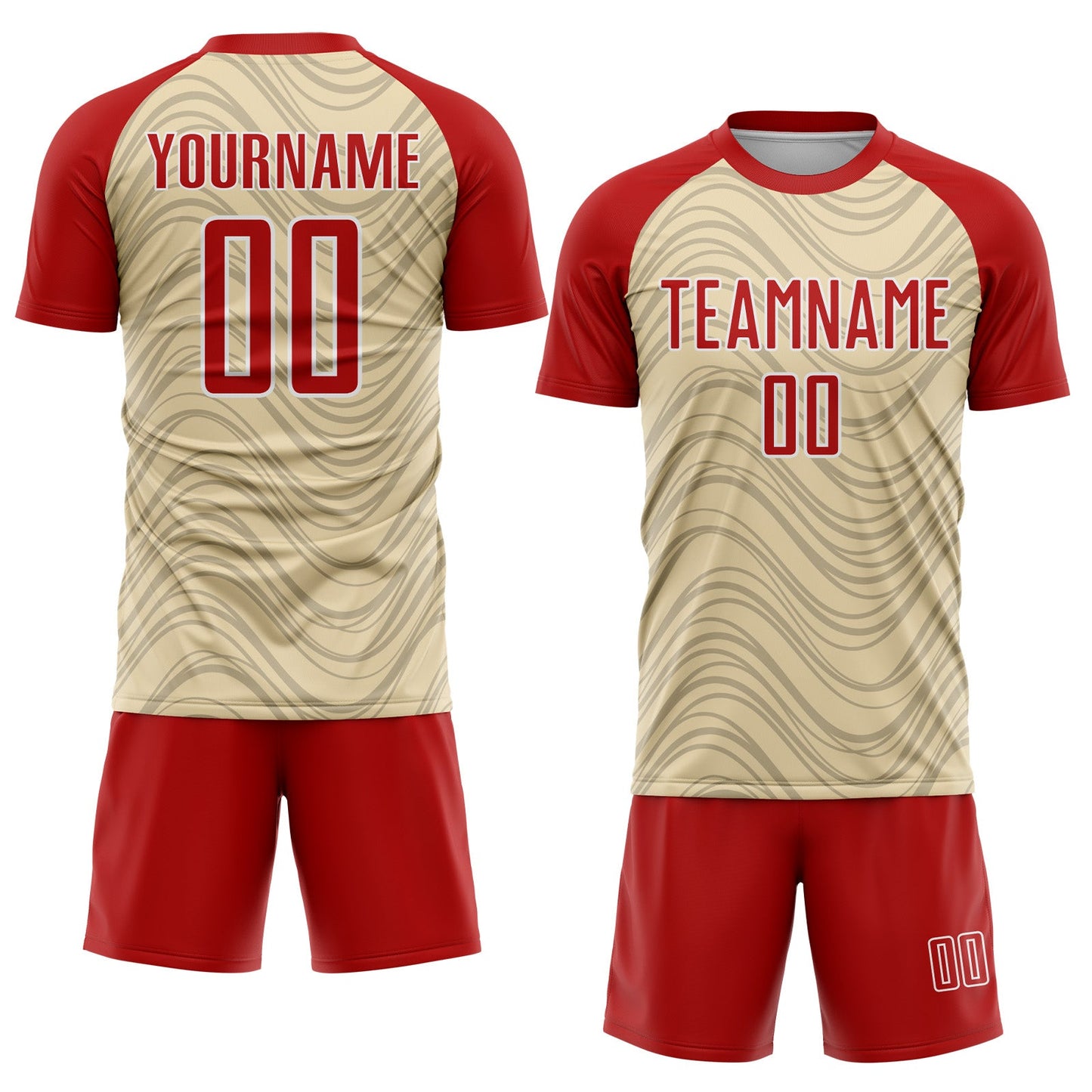 Custom Cream Red-White Wavy Lines Sports Sublimation Soccer Uniform Jersey view 2