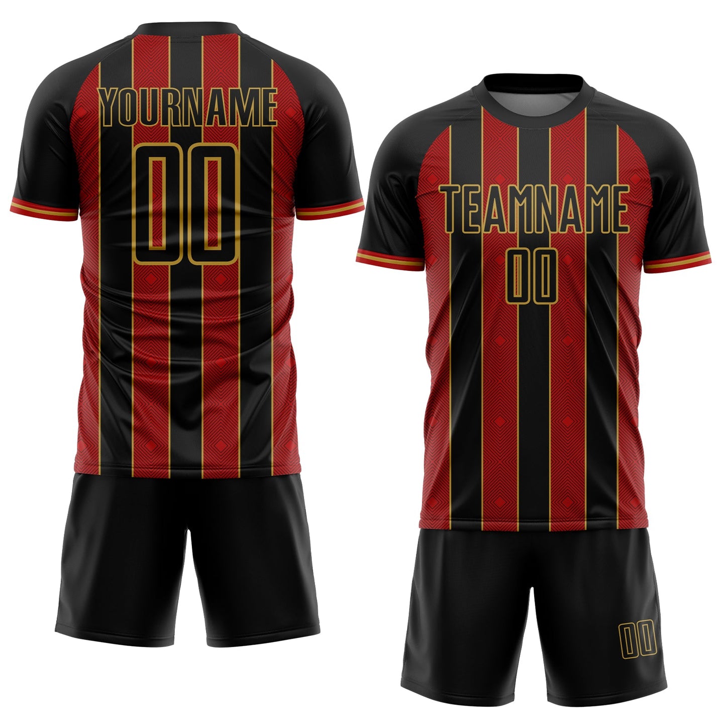 Custom Black Red-Old Gold Pinstripe Line Sports Sublimation Soccer Uniform Jersey view 2