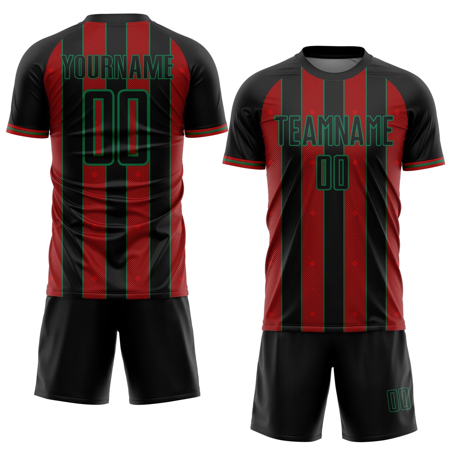 Custom Black Red-Kelly Green Pinstripe Line Sports Sublimation Soccer Uniform Jersey view 2