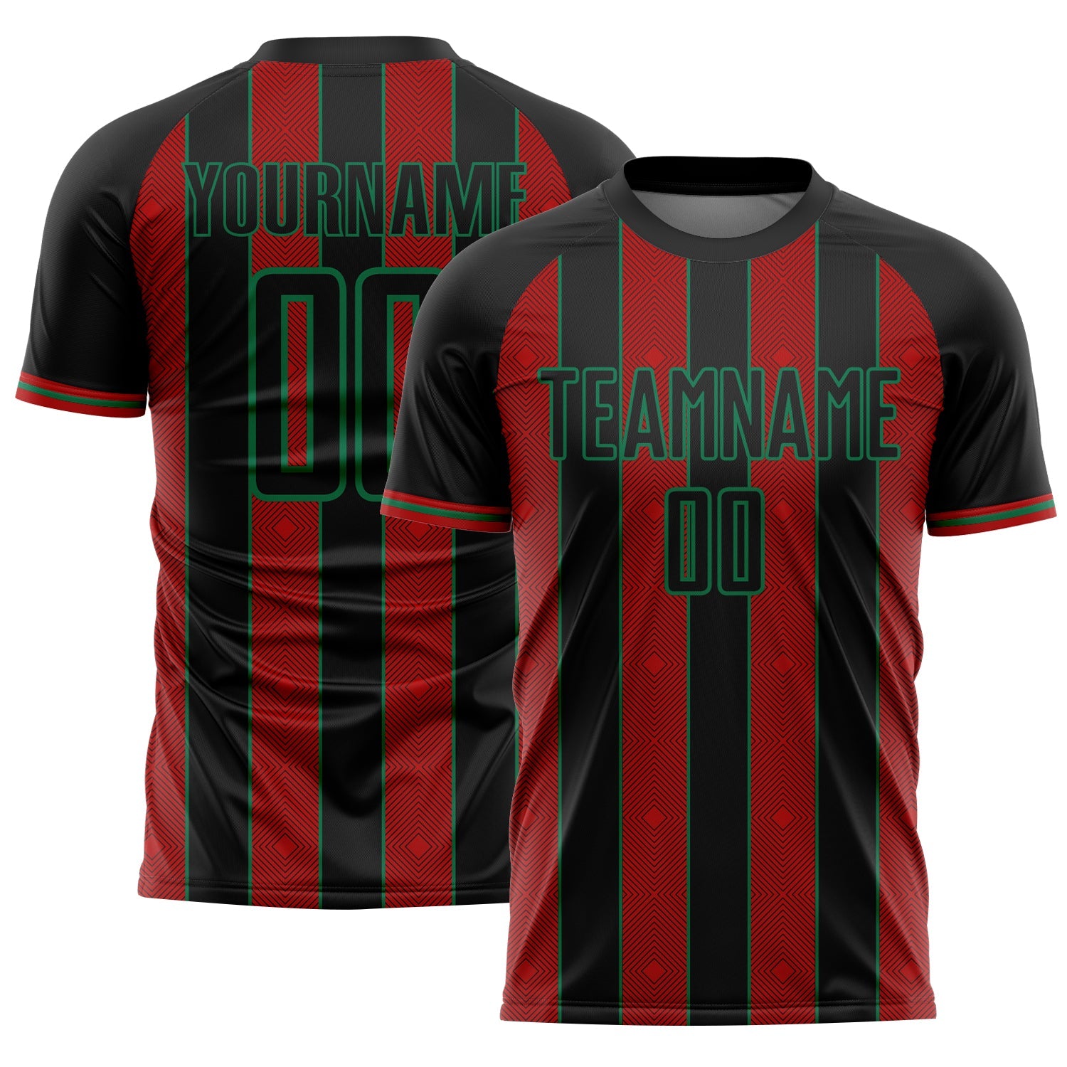 Custom Black Red-Kelly Green Pinstripe Line Sports Sublimation Soccer Uniform Jersey - Main View