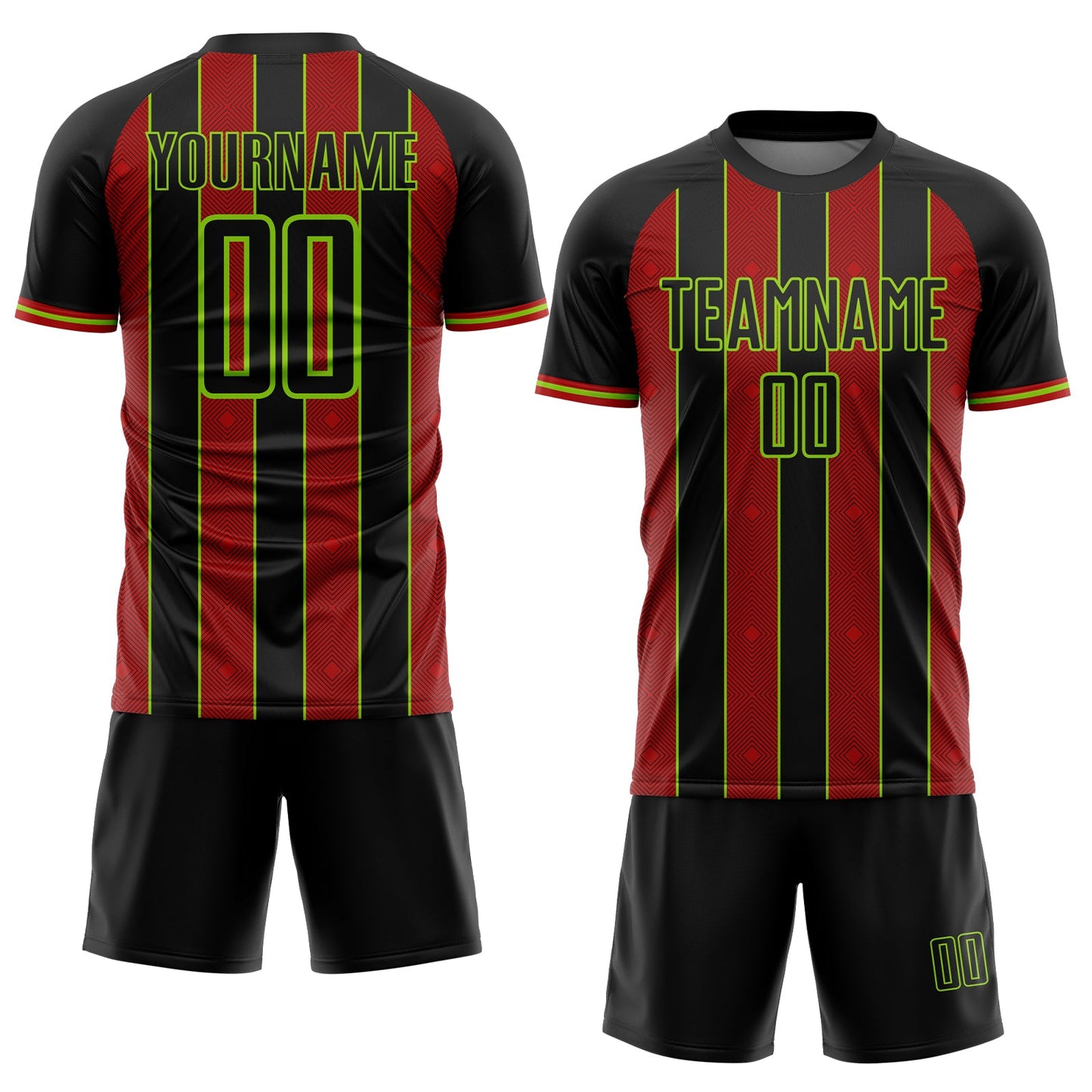 Custom Black Red-Neon Green Pinstripe Line Sports Sublimation Soccer Uniform Jersey view 2