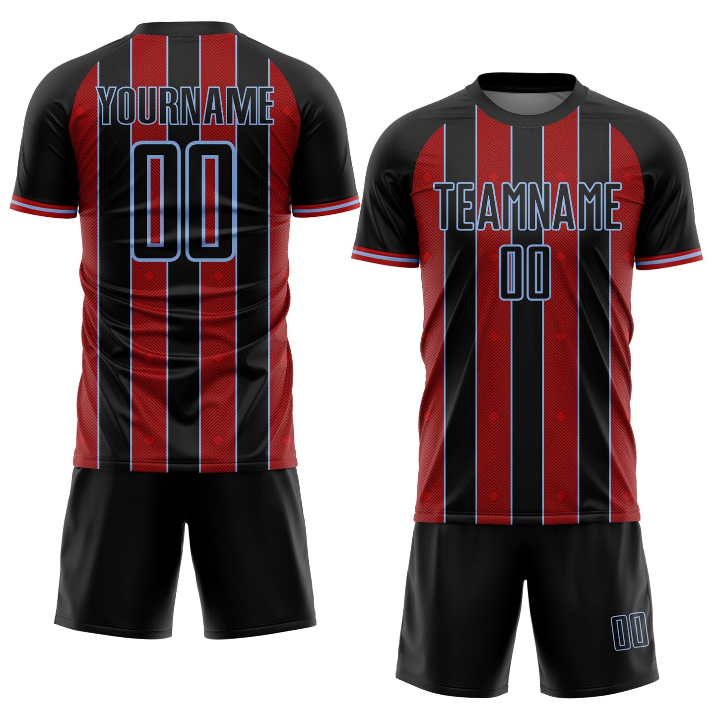 Custom Black Red-Light Blue Pinstripe Line Sports Sublimation Soccer Uniform Jersey view 2