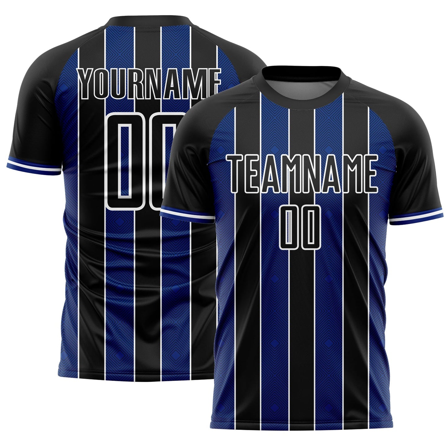 Custom Black Royal-White Pinstripe Line Sports Sublimation Soccer Uniform Jersey - Main View