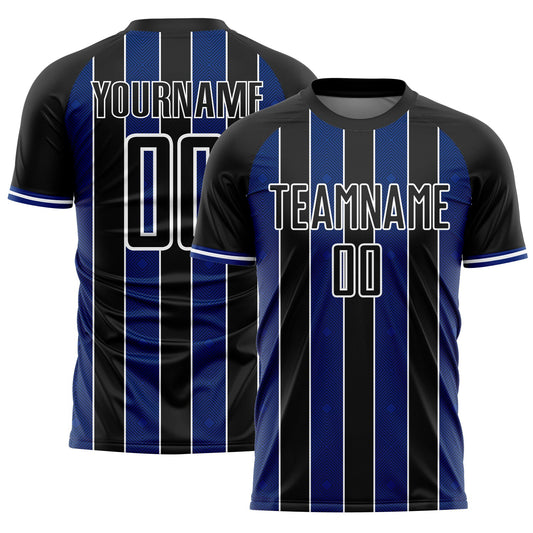 Custom Black Royal-White Pinstripe Line Sports Sublimation Soccer Uniform Jersey - Main View