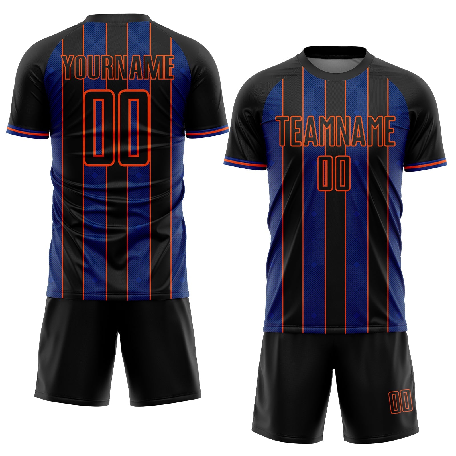 Custom Black Royal-Orange Pinstripe Line Sports Sublimation Soccer Uniform Jersey view 2