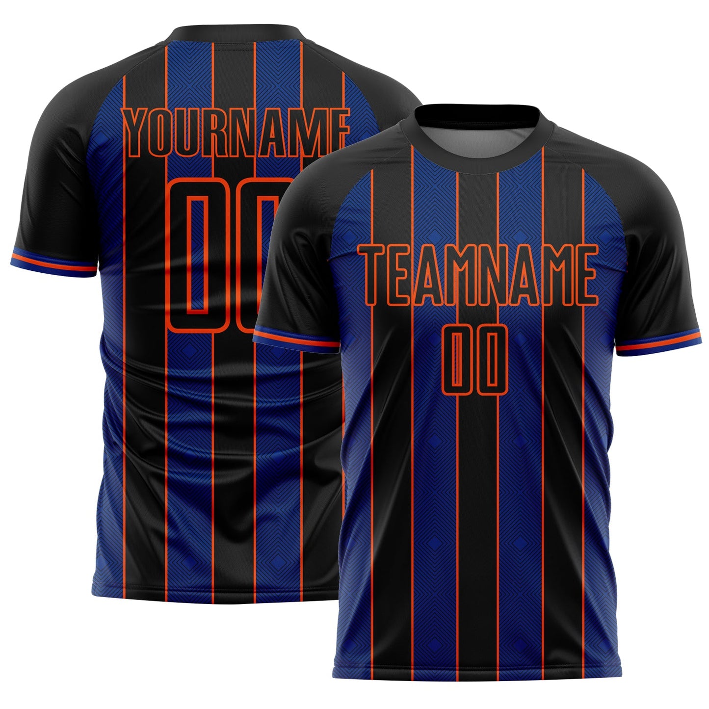 Custom Black Royal-Orange Pinstripe Line Sports Sublimation Soccer Uniform Jersey - Main View