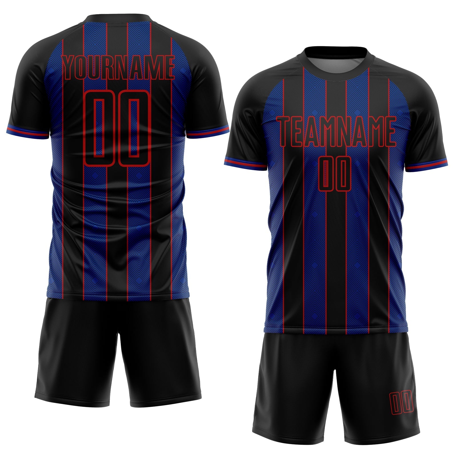 Custom Black Royal-Red Pinstripe Line Sports Sublimation Soccer Uniform Jersey view 2
